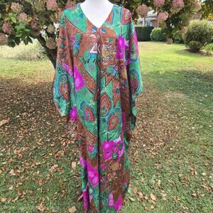 Vintage Green Purple Brown Colorful Caftan Kaftan Dress Basic Editions Free Size
